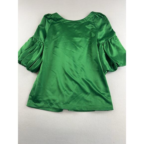 Vintage Worthington silk feel blouse y2k kelly‎ green Medium Lantern sleeve - Picture 3 of 8